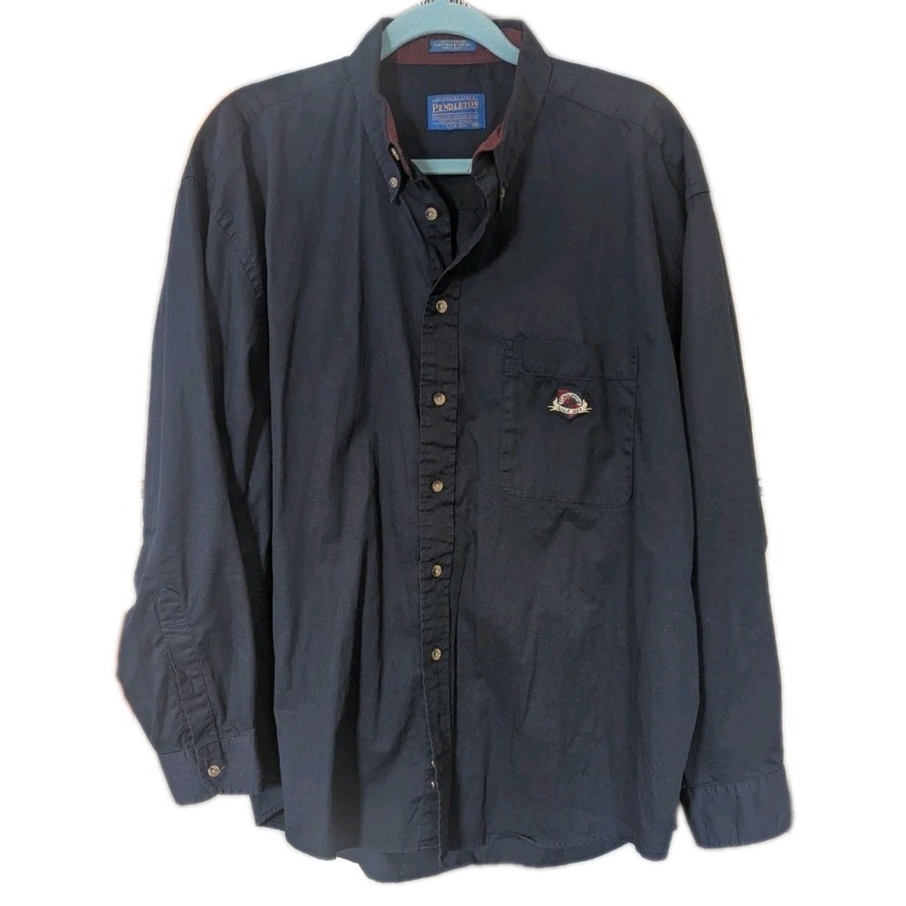 VTG PENDLETON Mens XL Button Up Shirt Navy Blue Heritage Classic Logo Preppy